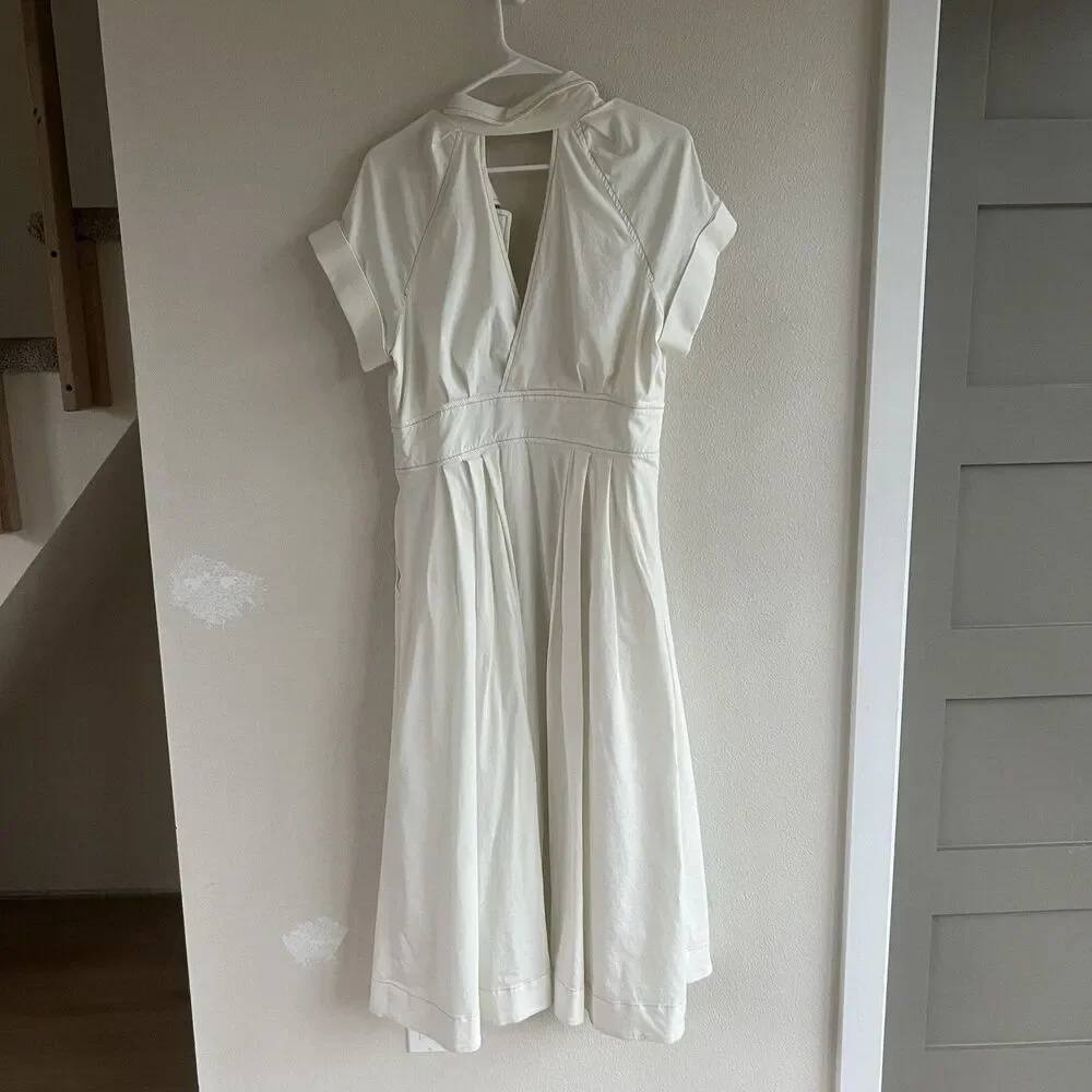 Maeve Anthropologie Poplin Shirt Dress Women’s 14 Midi White Collared V Neck - Picture 3 of 14